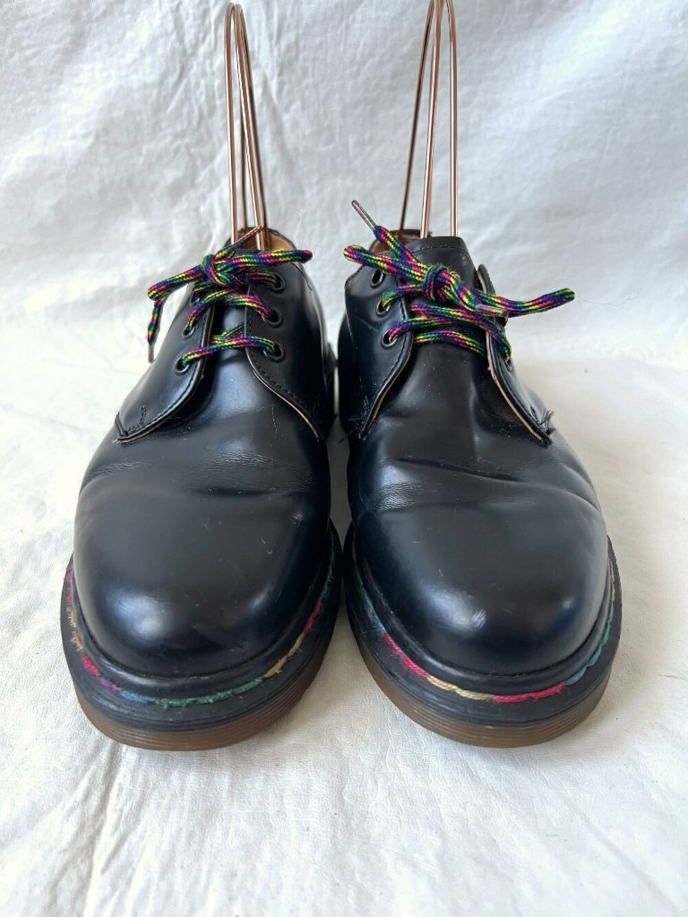 Dr Martens shoes 1461 oxfords UK 5 US 7 black leather double stitched rainbow - Picture 2 of 15